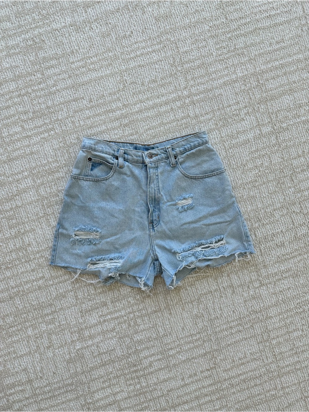 Vintage High-Rise Distressed Denim Shorts - Light Blue